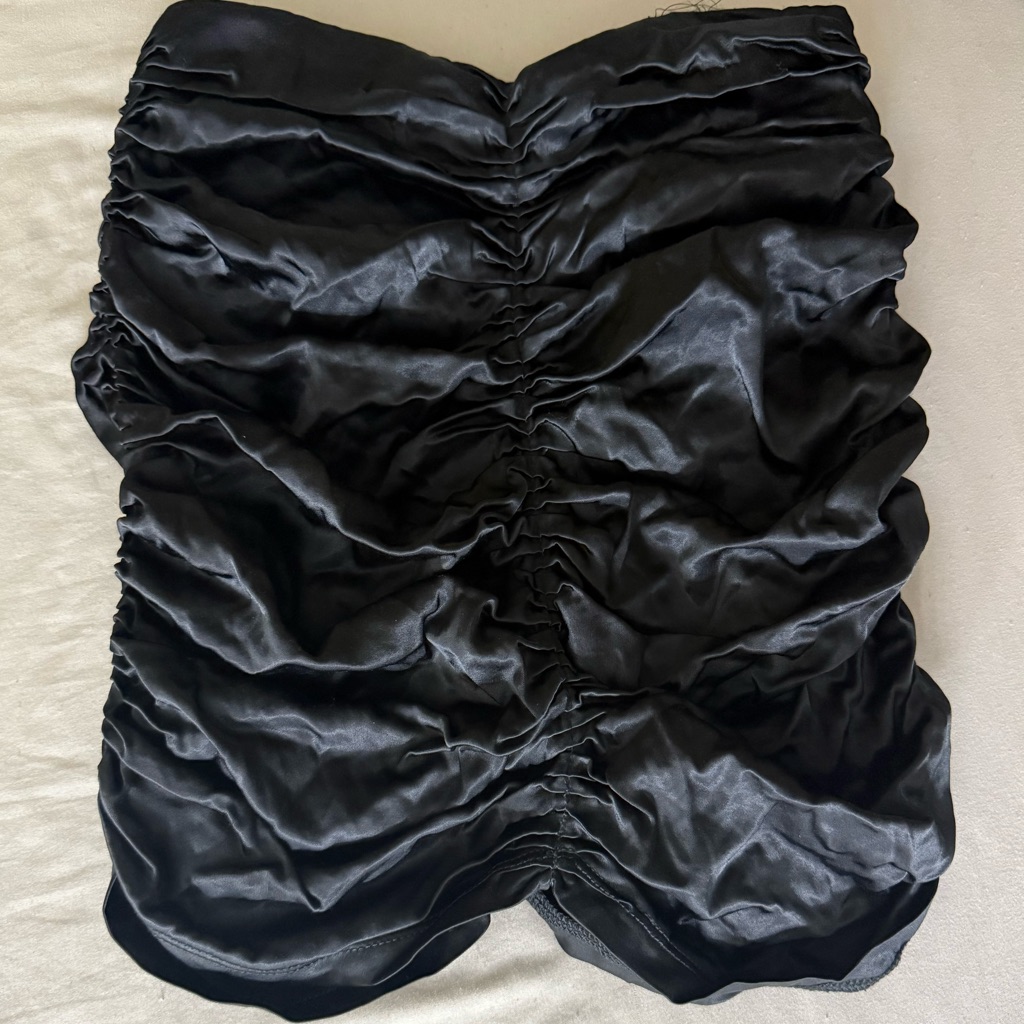 Zara Black Ruched Satin Skirt Size Xs
